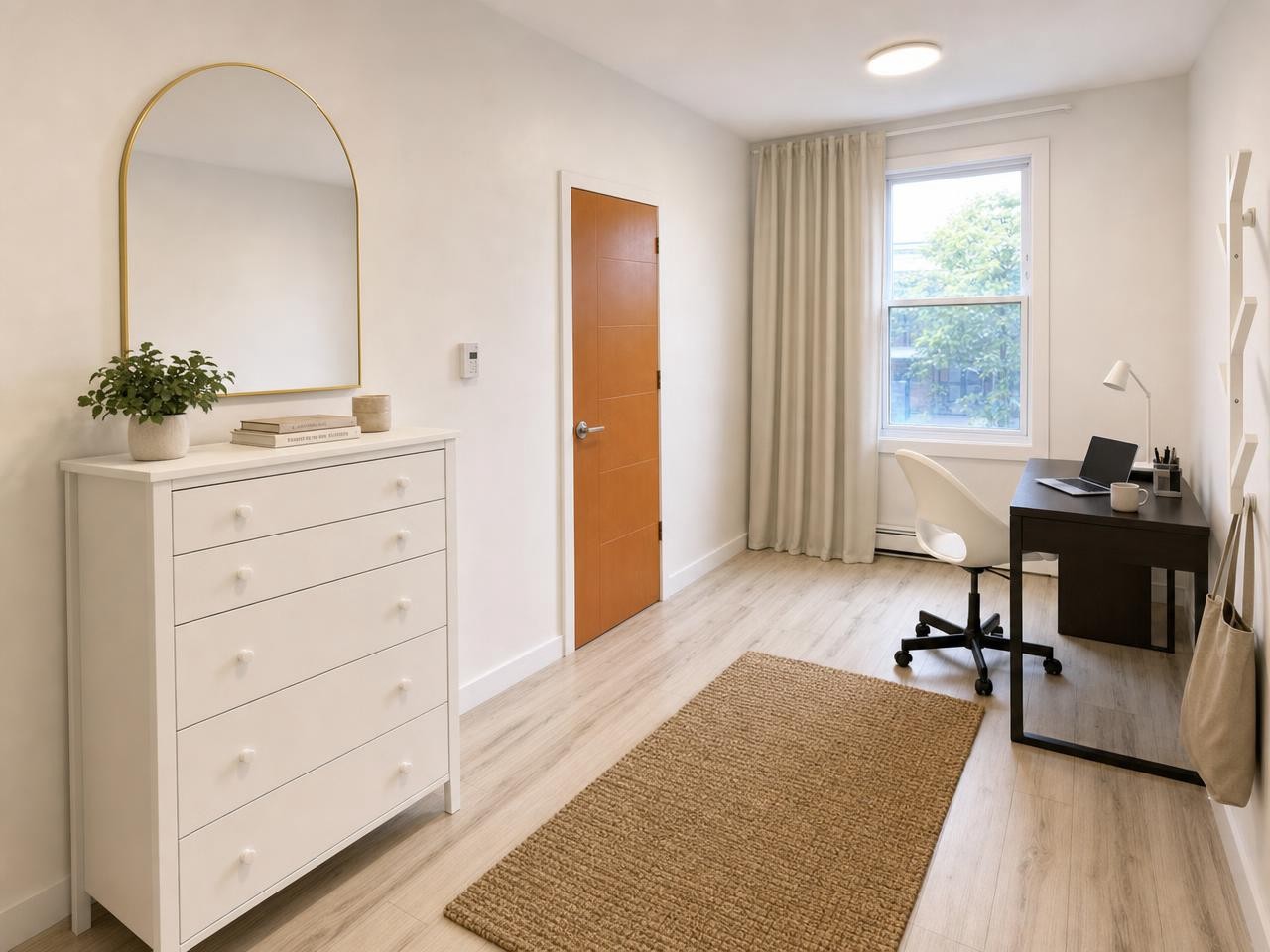 Calm Home Office With Gold Mirror